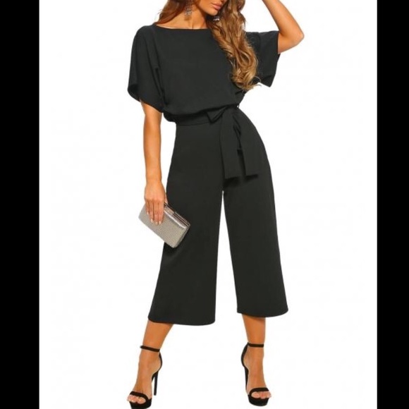 K.Faye’s Boutique Pants - Black Classic Belted Culotte Jumpsuit